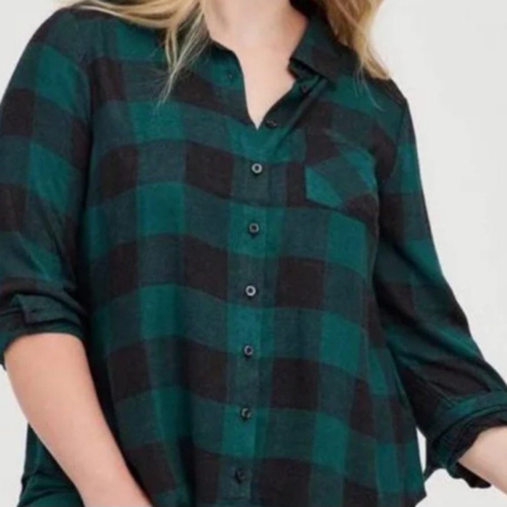 Torrid Green and Black plaid button down light weight